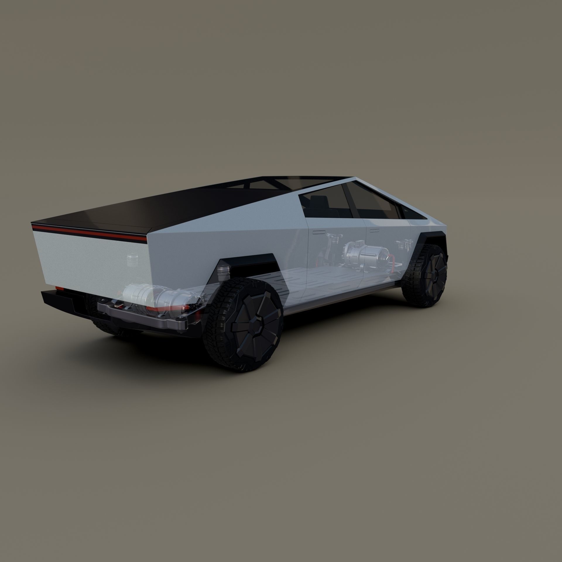 Tesla Cybertruck with chassis White 3D model_8