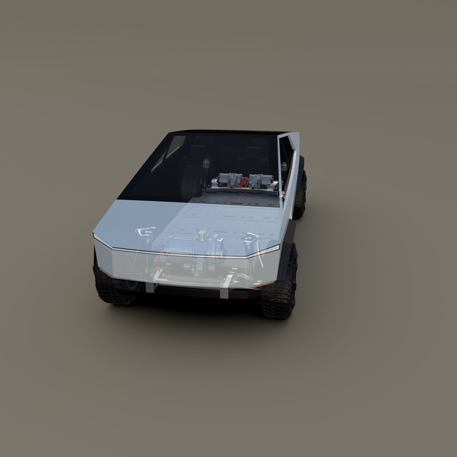 Tesla Cybertruck with chassis White 3D model_12