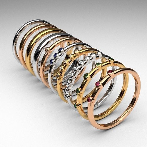 fashion thin rings with diamonds set of 10 pcs printable 3D print model