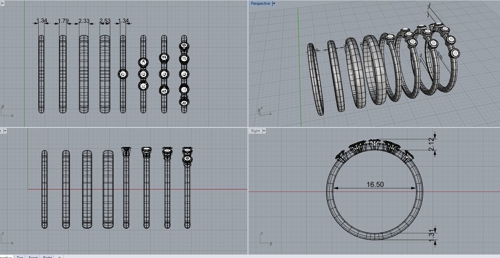 fashion thin rings with diamonds set of 8 pcs printable 3D print model_2