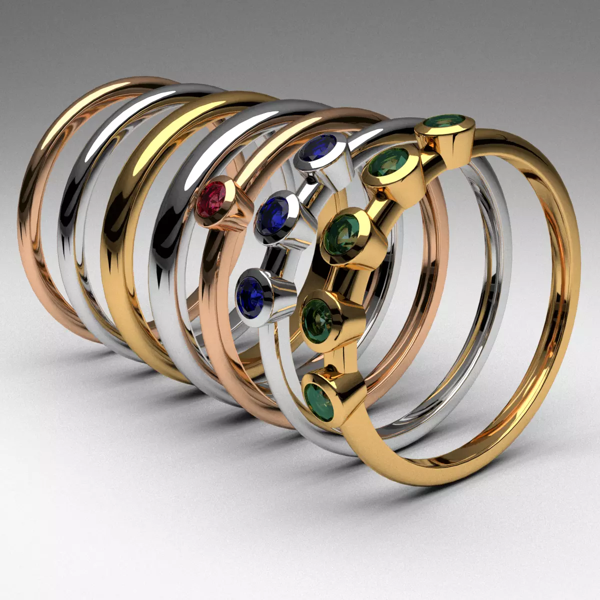 fashion thin rings with diamonds set of 7 pcs printable 3D print model_0