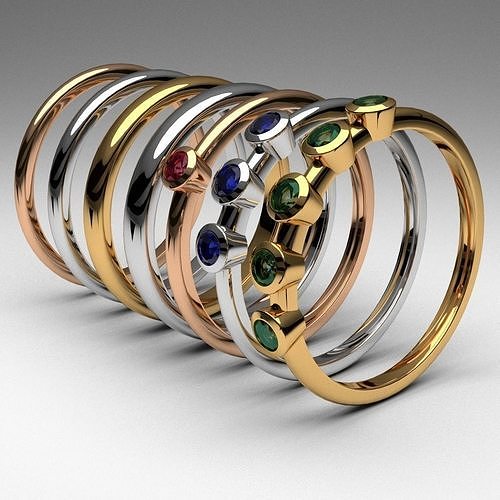 fashion thin rings with diamonds set of 7 pcs printable 3D print model
