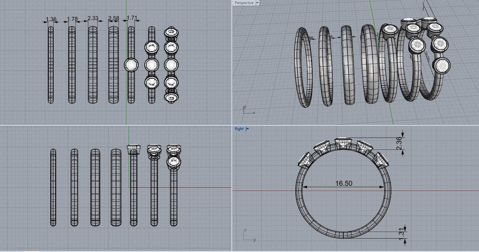 fashion thin rings with diamonds set of 7 pcs printable 3D print model_2