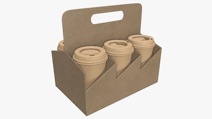 Biodegradable large paper coffee cup with lid and holder 3D model