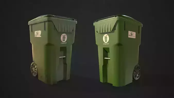 Plastic Trash Bin with Garbage Bags Low-poly 3D model