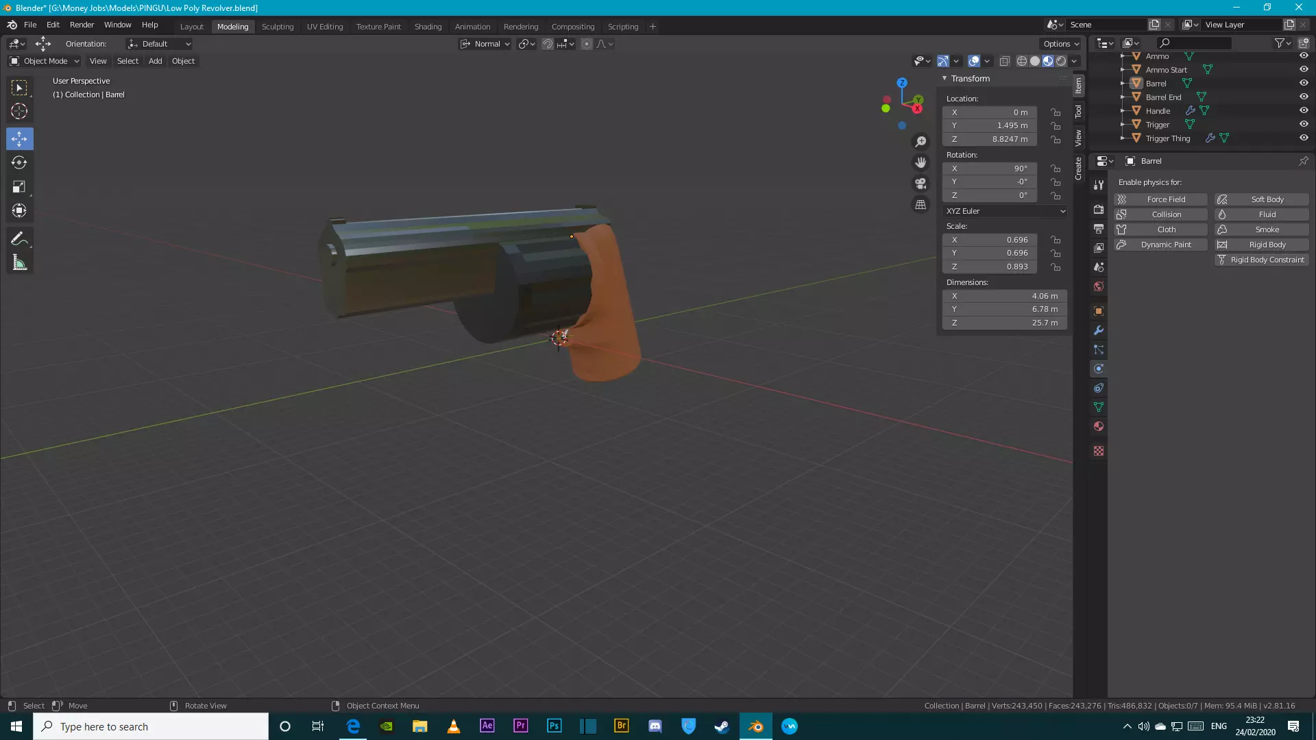 Low Poly 3D Revolver Gun Low-poly 3D model_0
