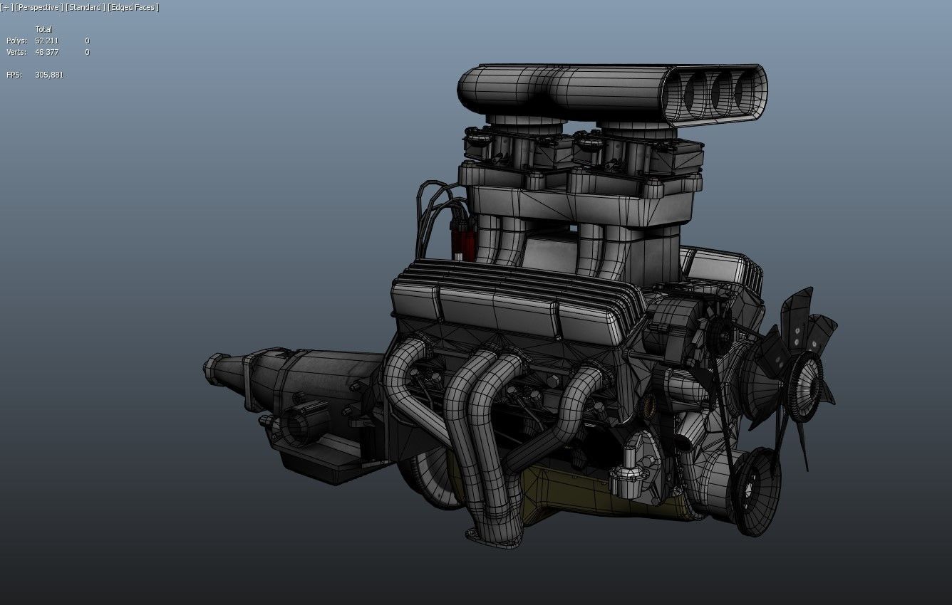 Hot Rod V8 engine Low-poly 3D model_17