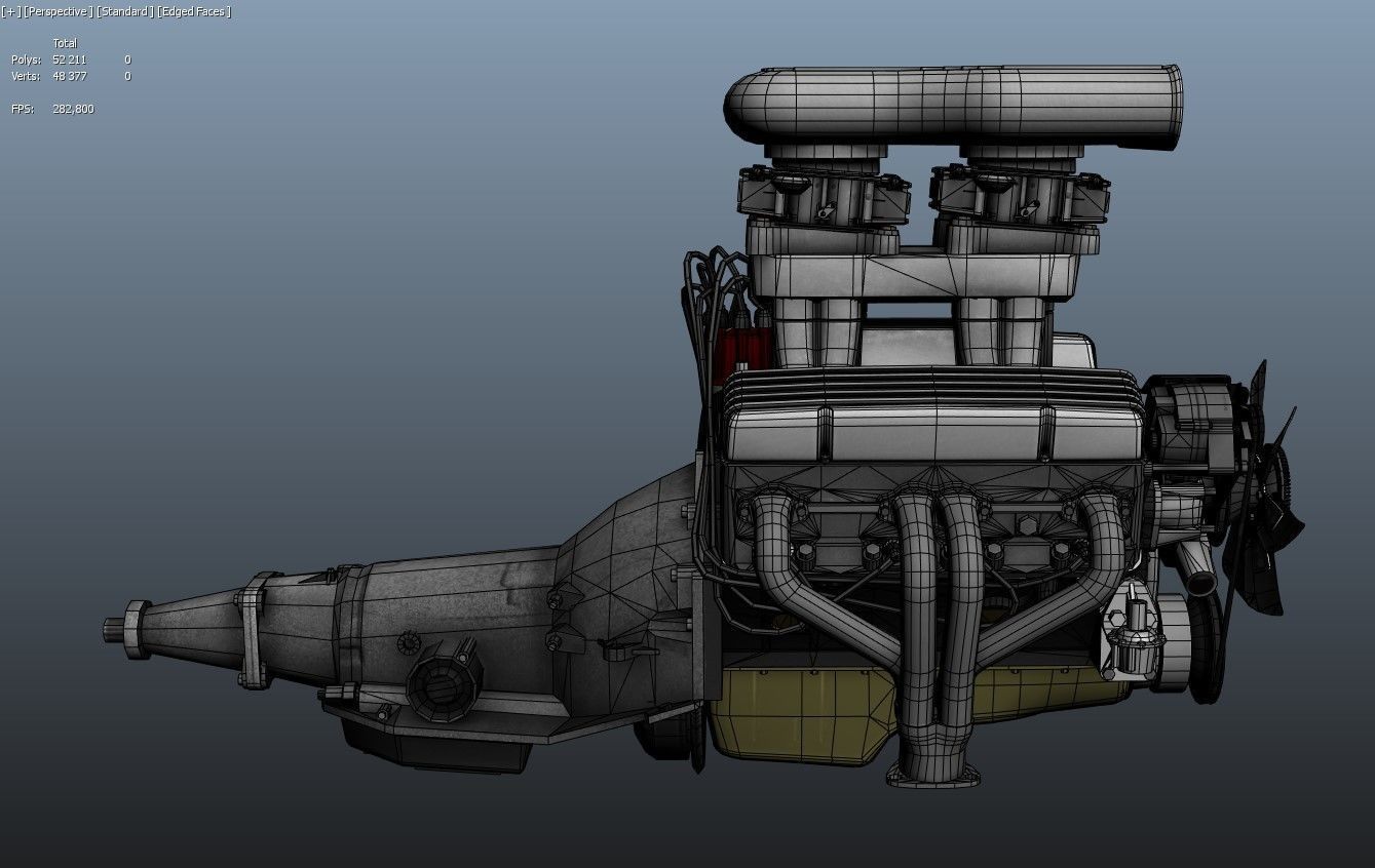 Hot Rod V8 engine Low-poly 3D model_16