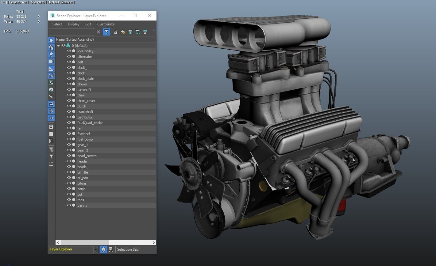 Hot Rod V8 engine Low-poly 3D model_19