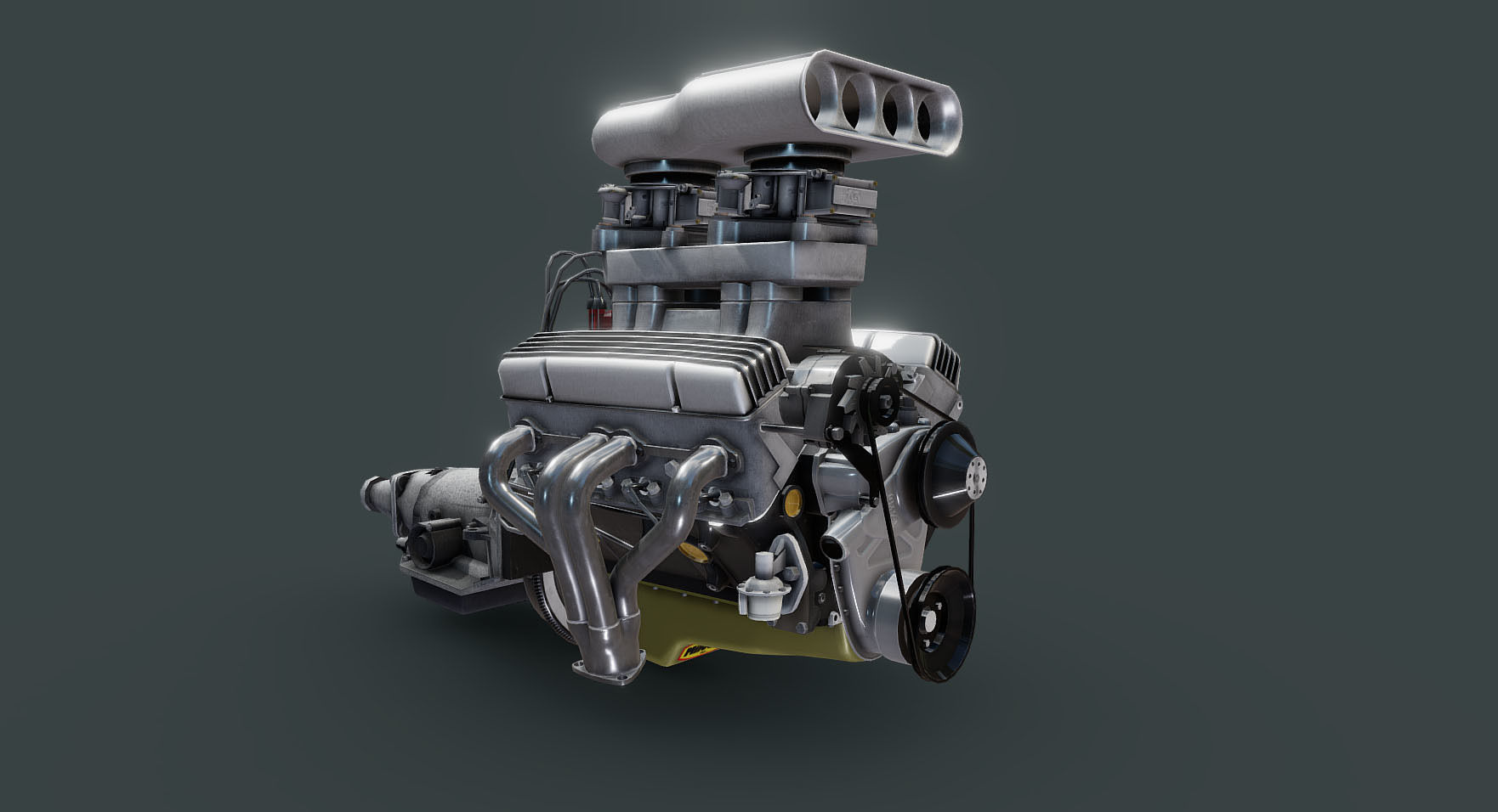Hot Rod V8 engine Low-poly 3D model_9
