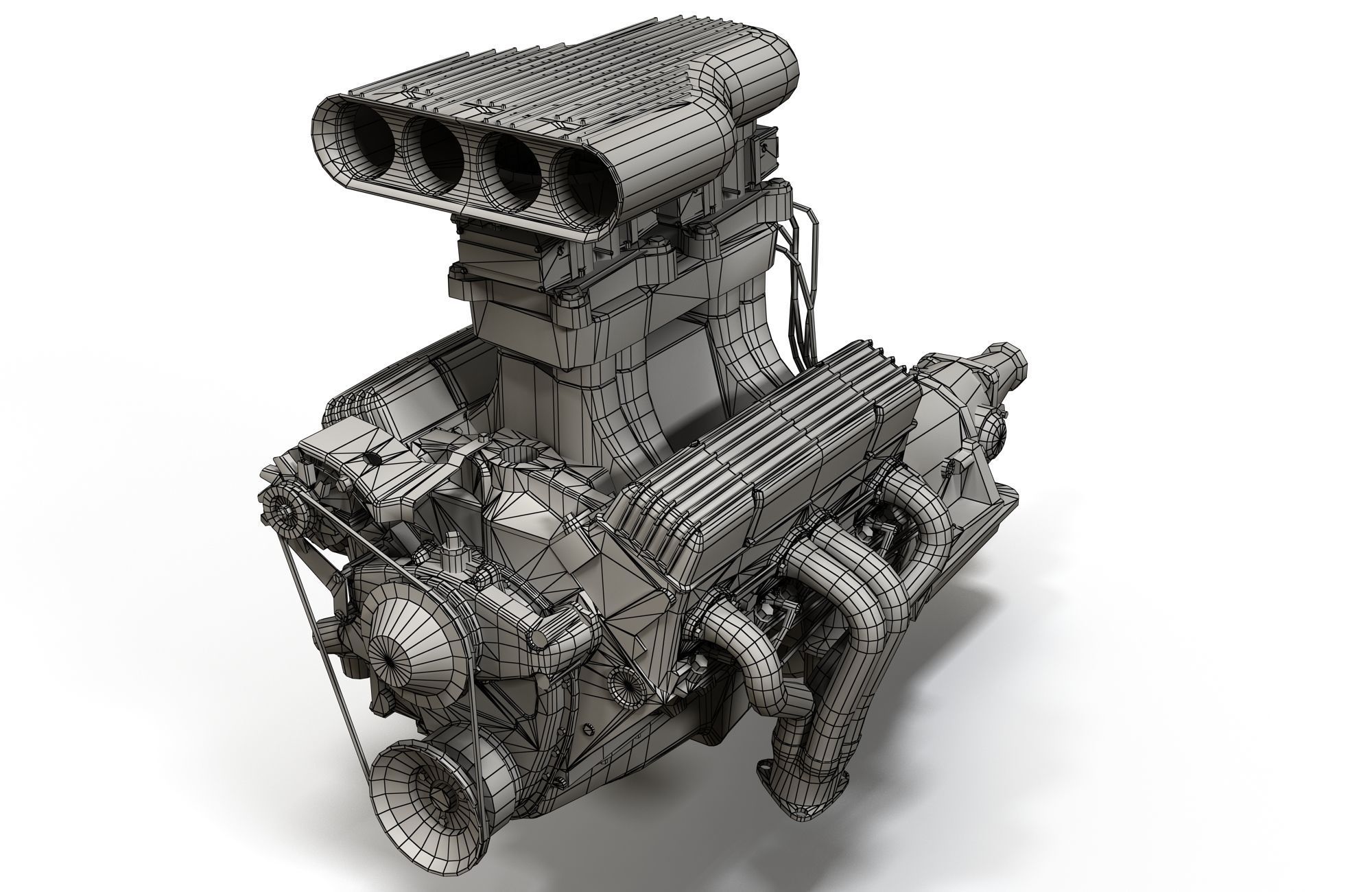 Hot Rod V8 engine Low-poly 3D model_8