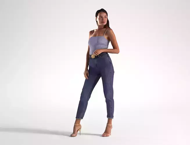 Woman Summer outfit Standing Low poly Elena 1067