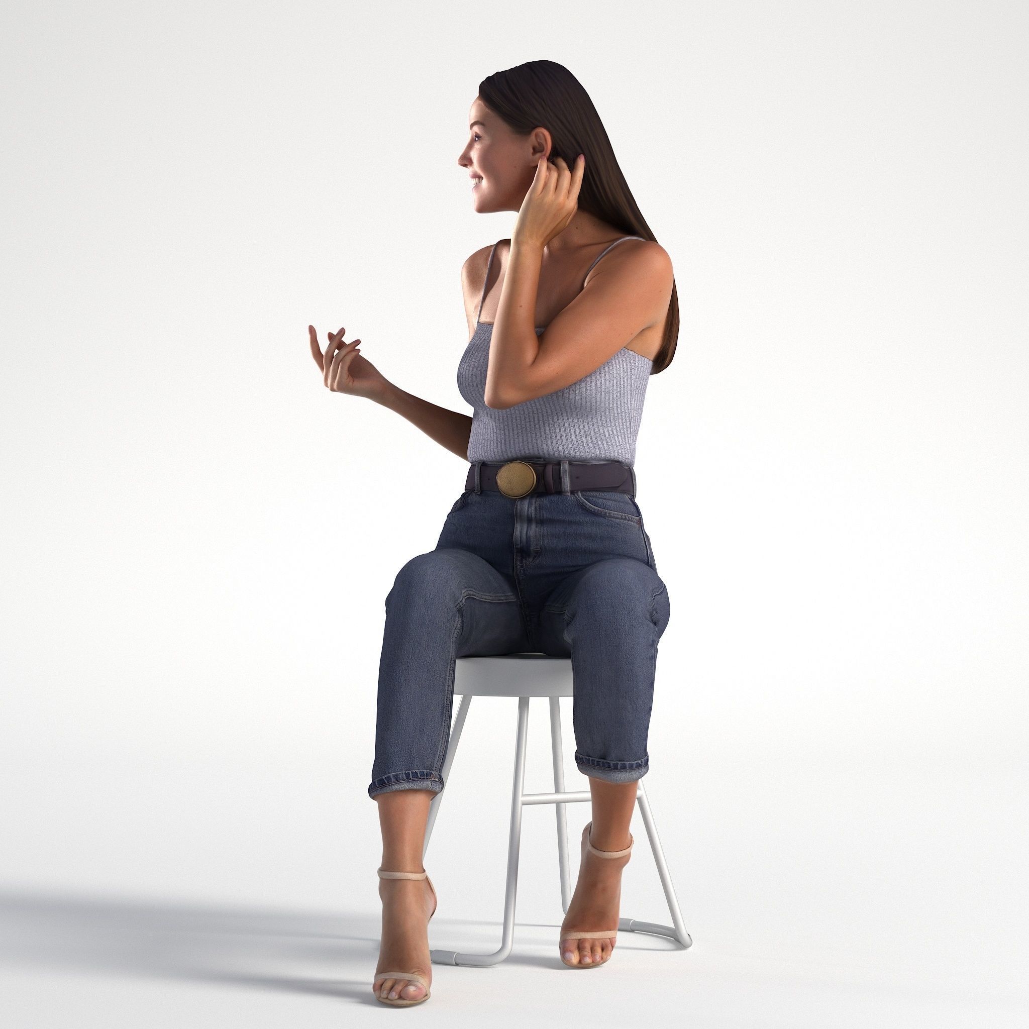 Woman Summer outfit Sitting Low poly Elena 1077 3D model_6