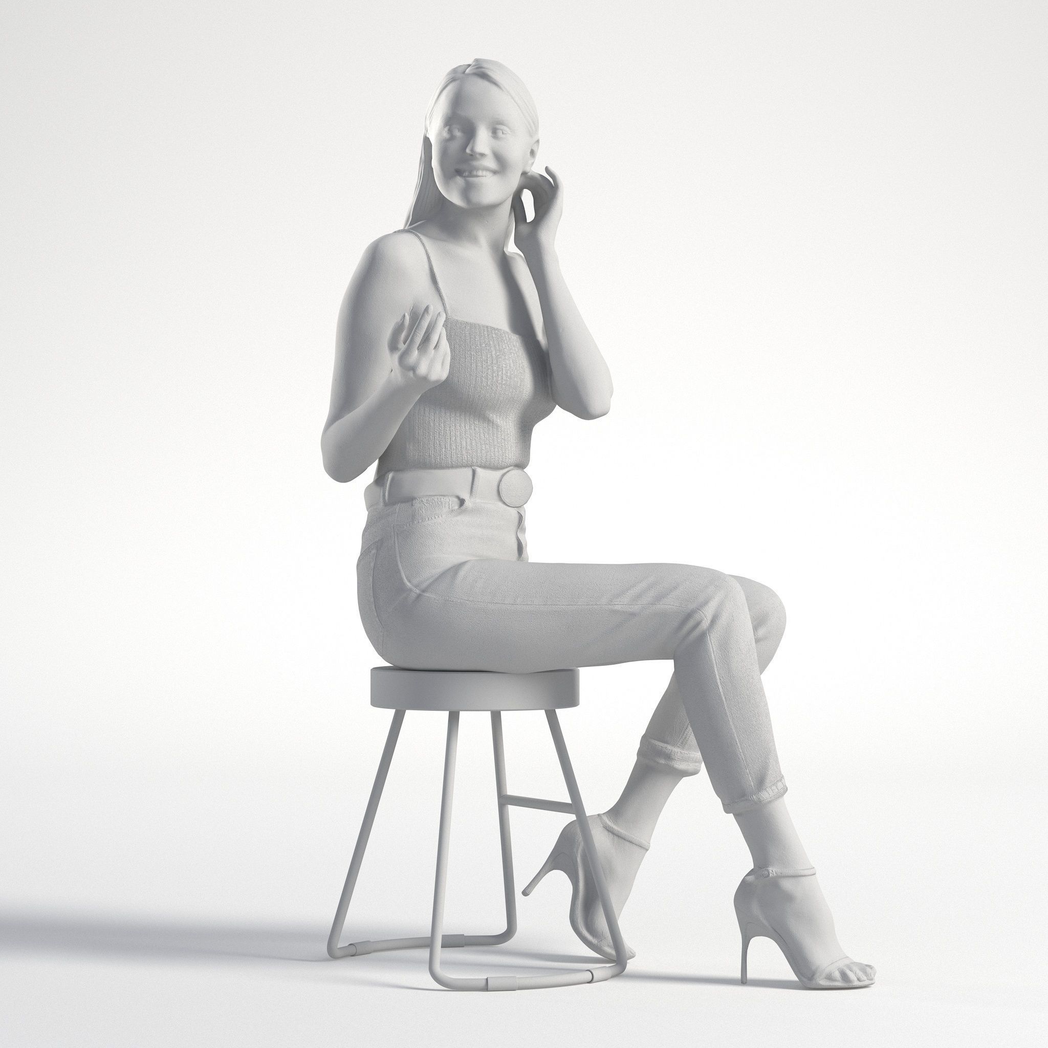 Woman Summer outfit Sitting Low poly Elena 1077 3D model_8