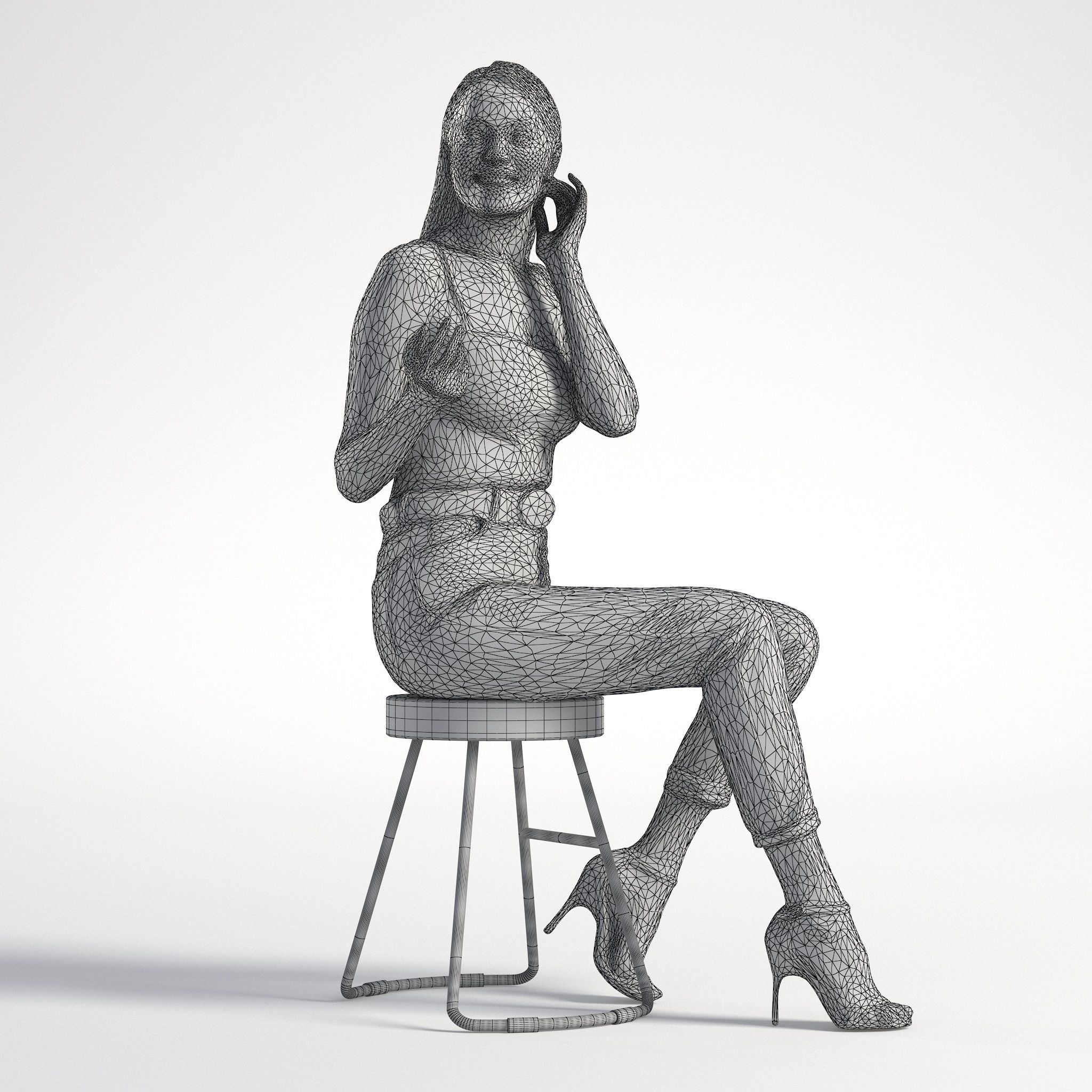 Woman Summer outfit Sitting Low poly Elena 1077 3D model_9