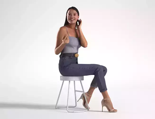 Woman Summer outfit Sitting Low poly Elena 1077 3D model