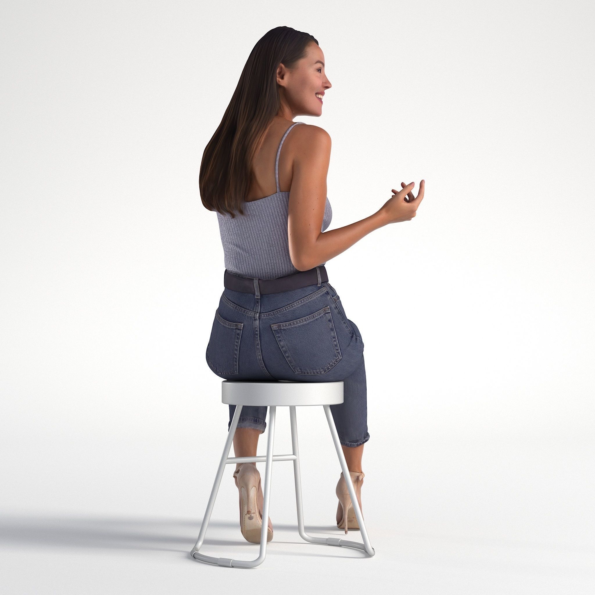 Woman Summer outfit Sitting Low poly Elena 1077 3D model_2