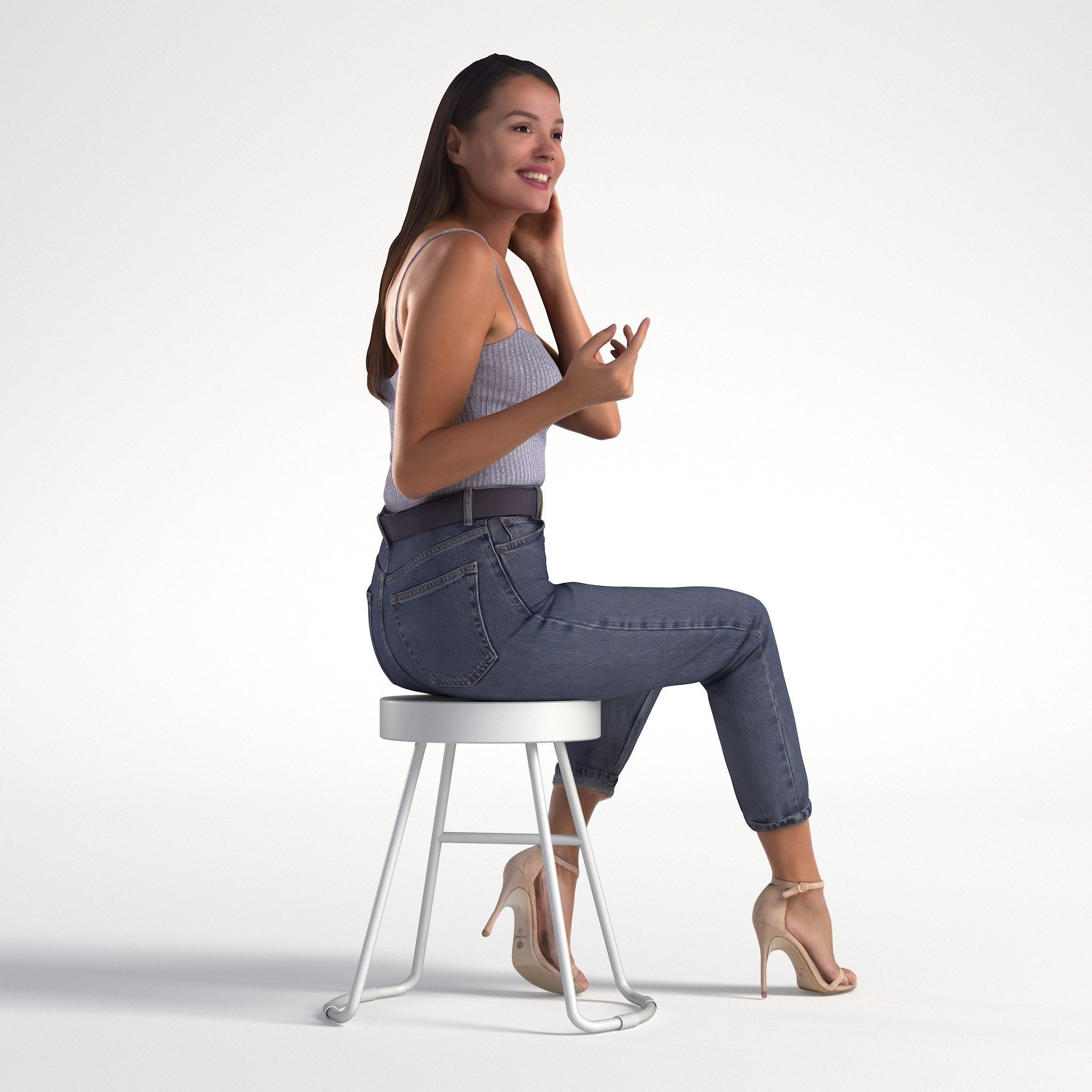 Woman Summer outfit Sitting Low poly Elena 1077 3D model_1