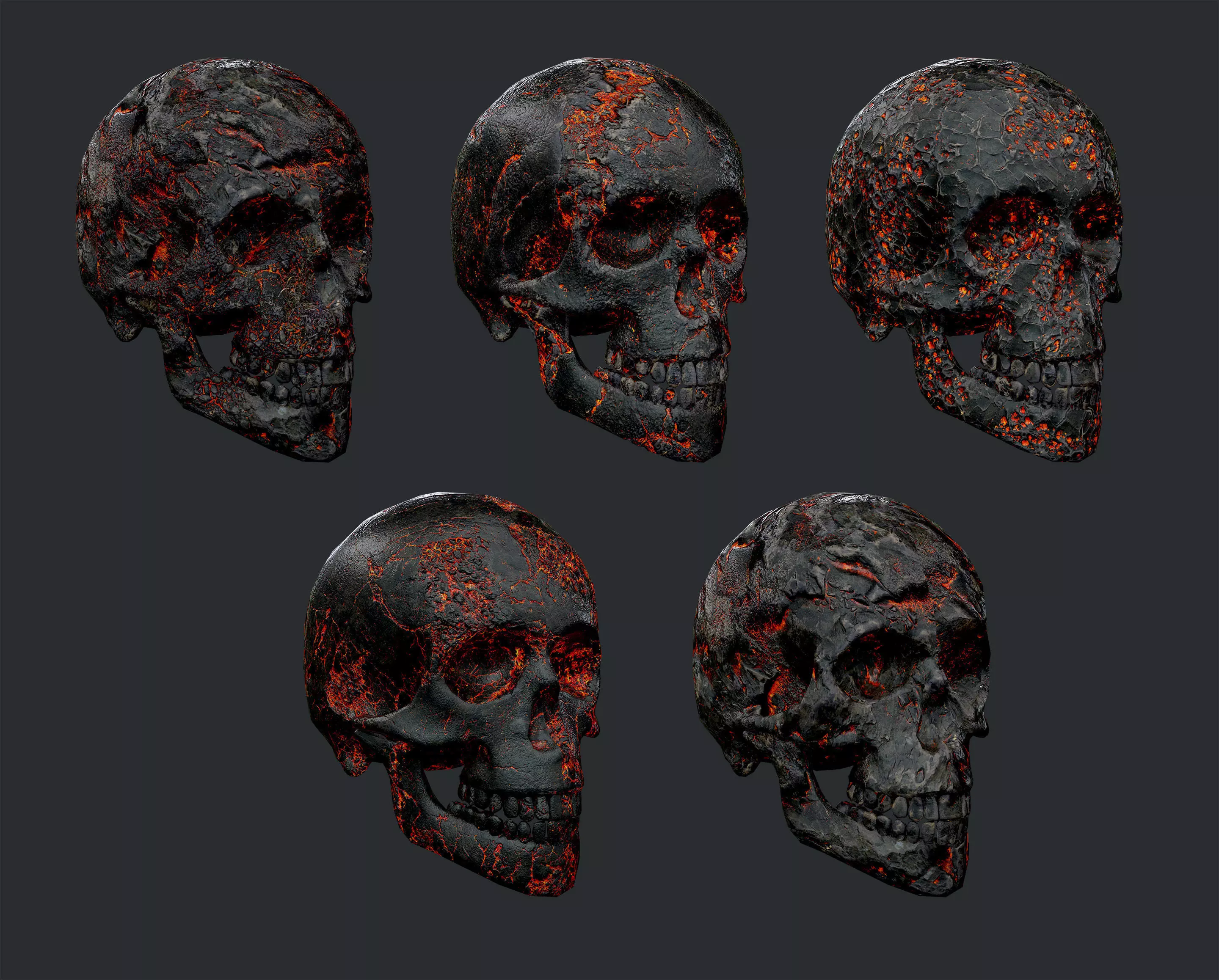 5 Skulls Burning Lava Pack Game Ready Low-poly 3D model_0