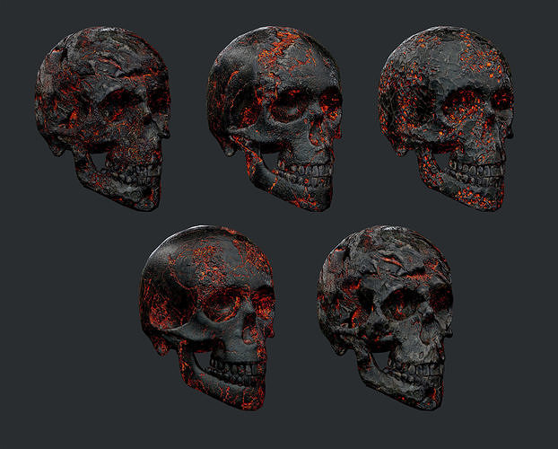 5 Skulls Burning Lava Pack Game Ready Low-poly 3D model