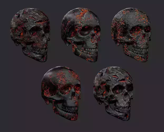 5 Skulls Burning Lava Pack Game Ready Low-poly 3D model