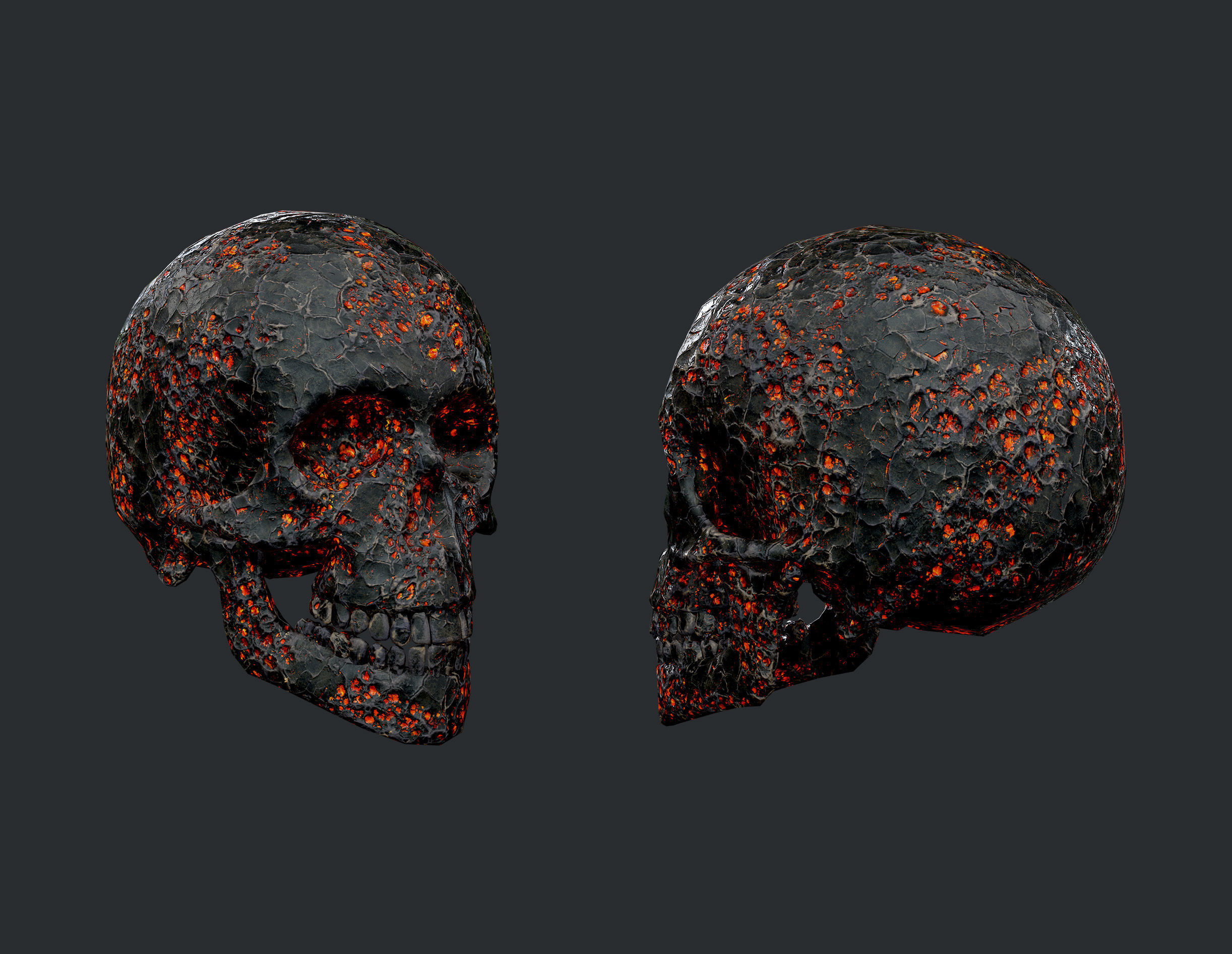 5 Skulls Burning Lava Pack Game Ready Low-poly 3D model_4