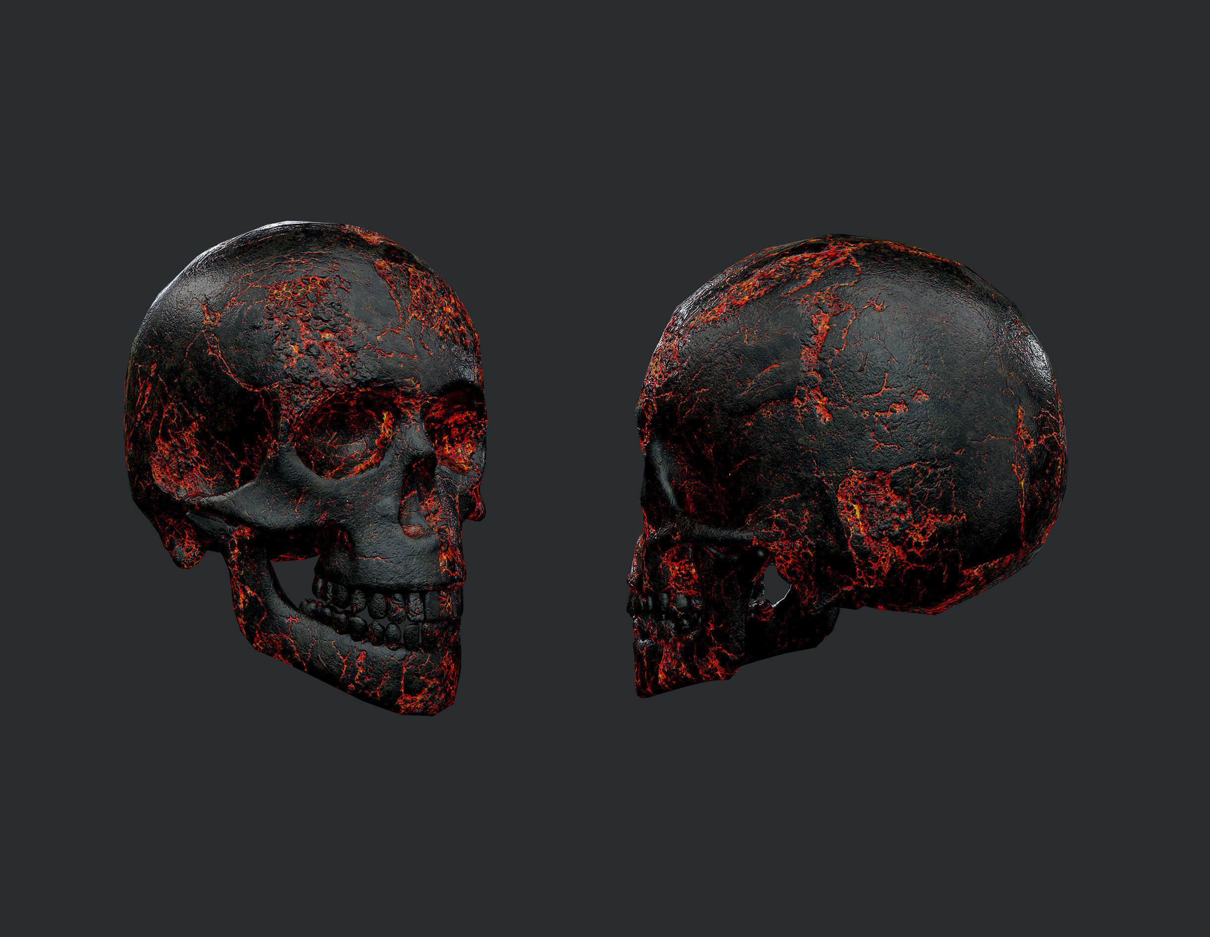 5 Skulls Burning Lava Pack Game Ready Low-poly 3D model_2
