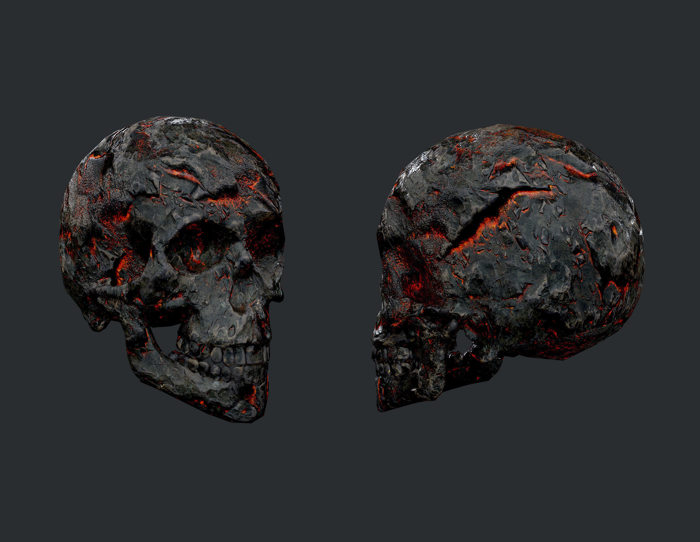 5 Skulls Burning Lava Pack Game Ready Low-poly 3D model_1