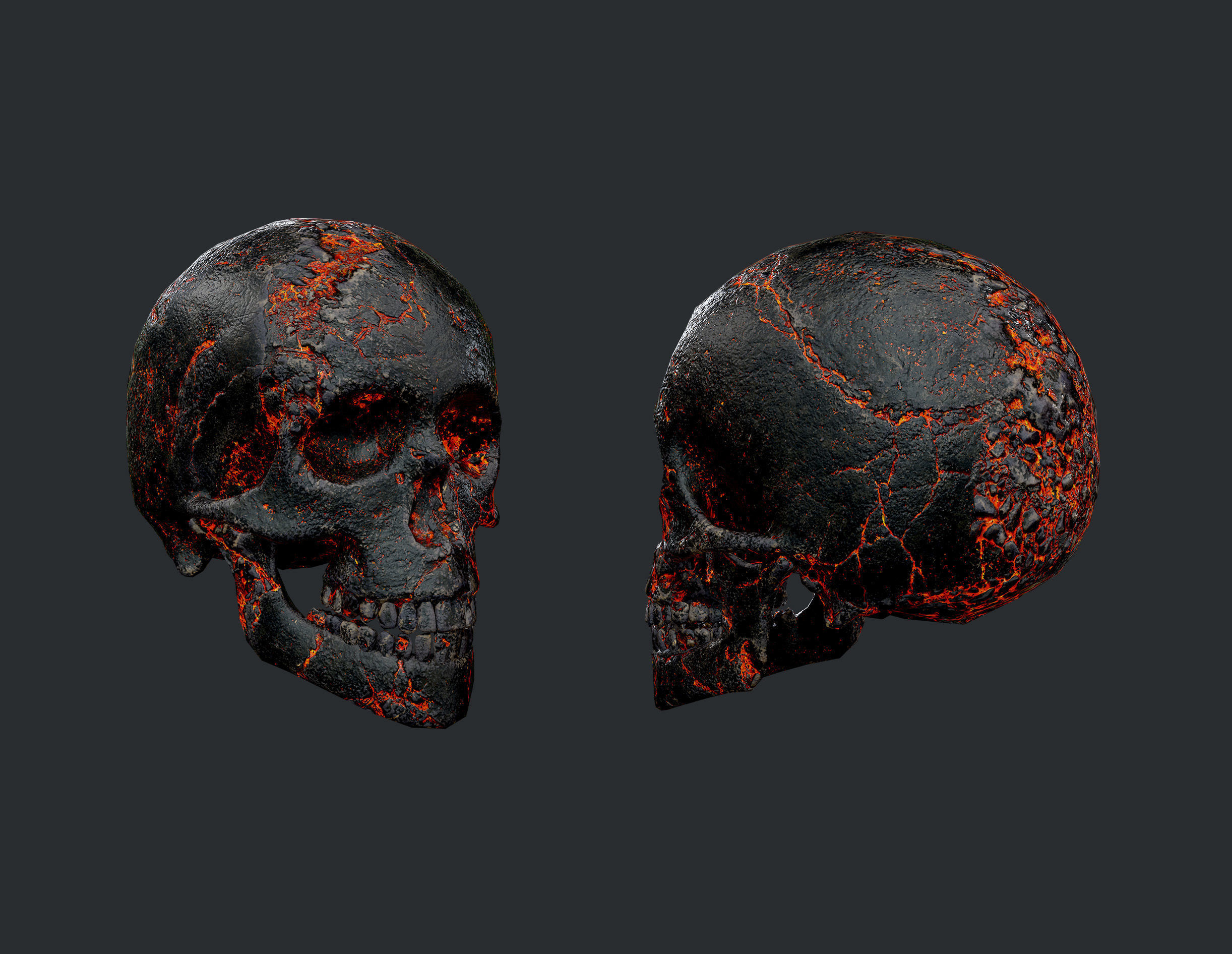 5 Skulls Burning Lava Pack Game Ready Low-poly 3D model_5