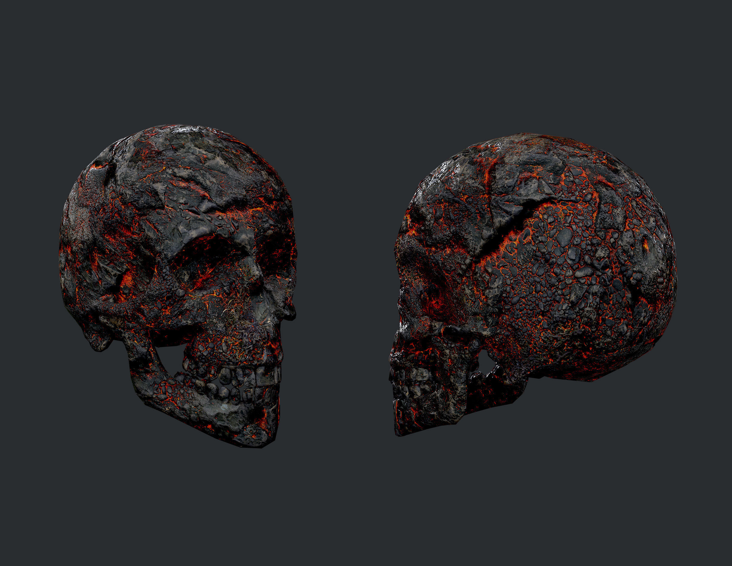 5 Skulls Burning Lava Pack Game Ready Low-poly 3D model_3