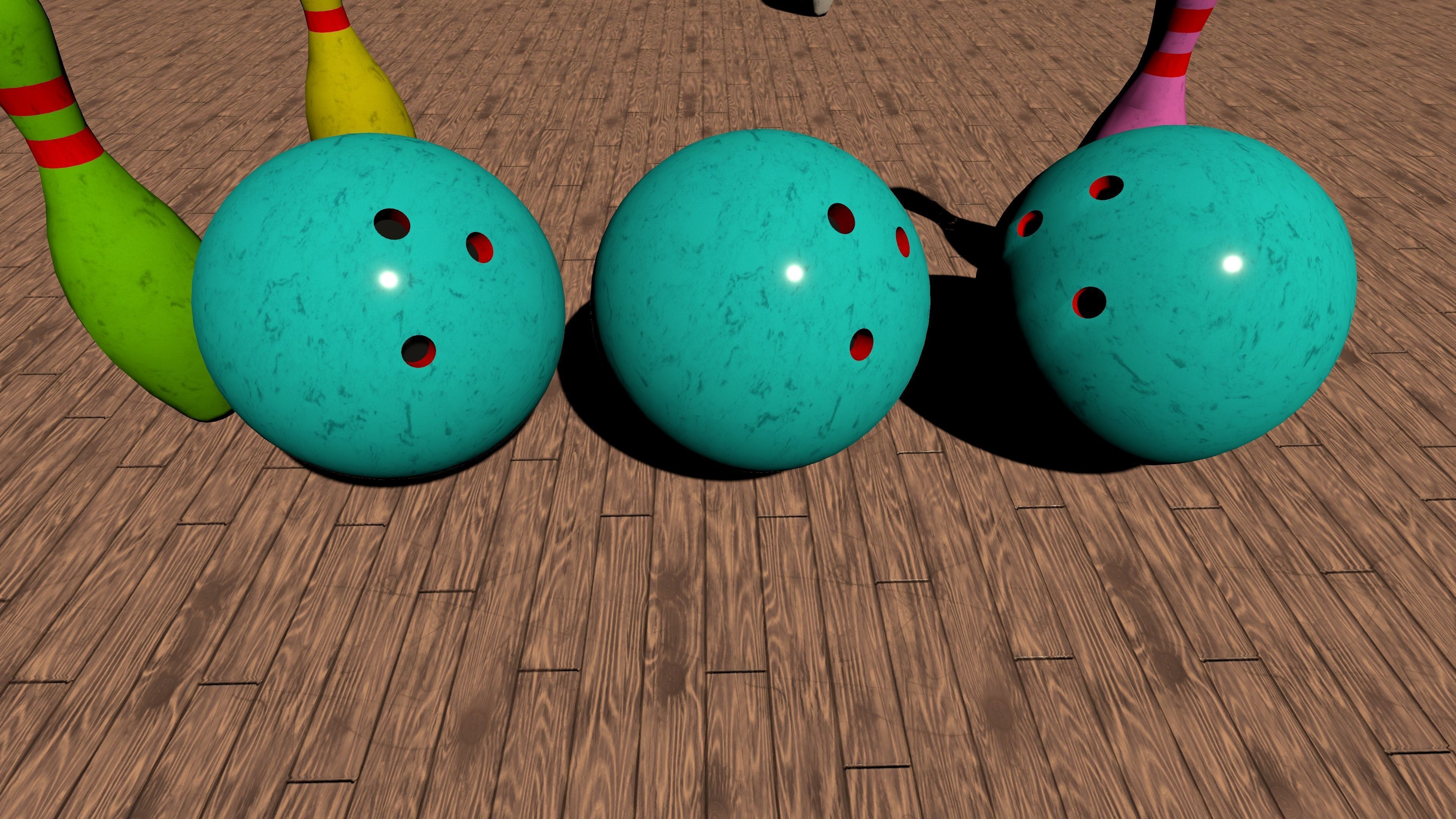Bowling Ball And Pins Set Low-poly 3D model_1