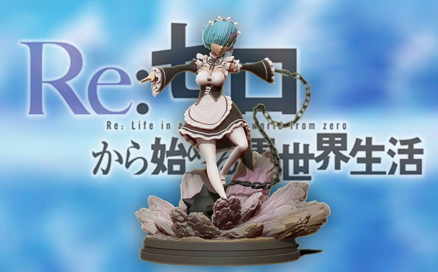 Rem 3d print statue diorama - Re Zero Figurine 3D print model