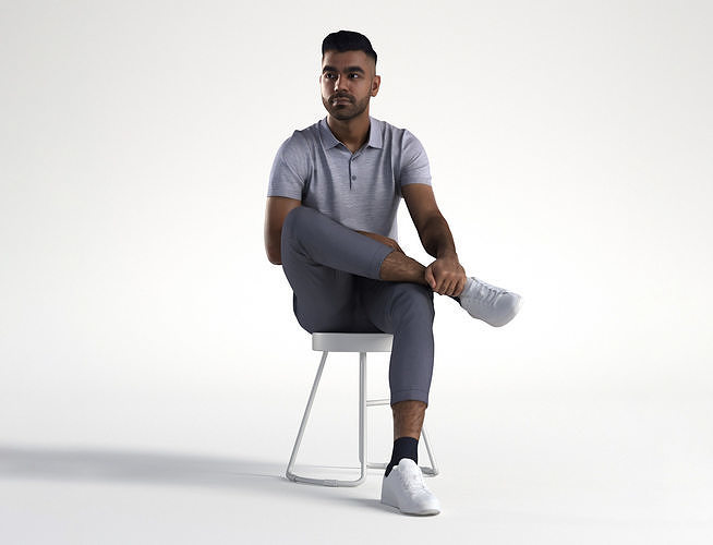 Man Summer Outfit Sitting Low poly Inder 1217 3D model