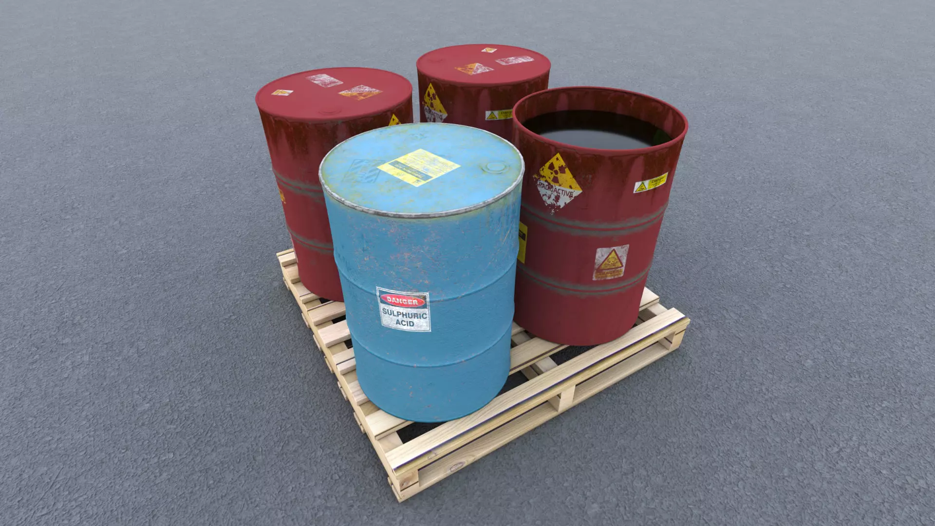 44 Gallon drums on pallet 3D model_0