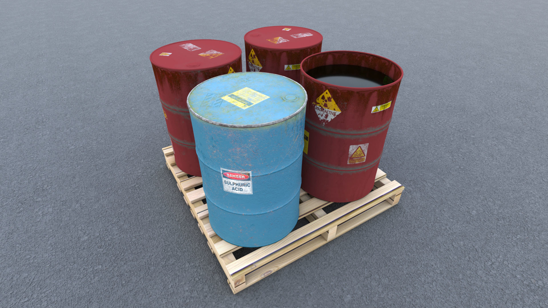 44 Gallon drums on pallet 3D model CGTrader