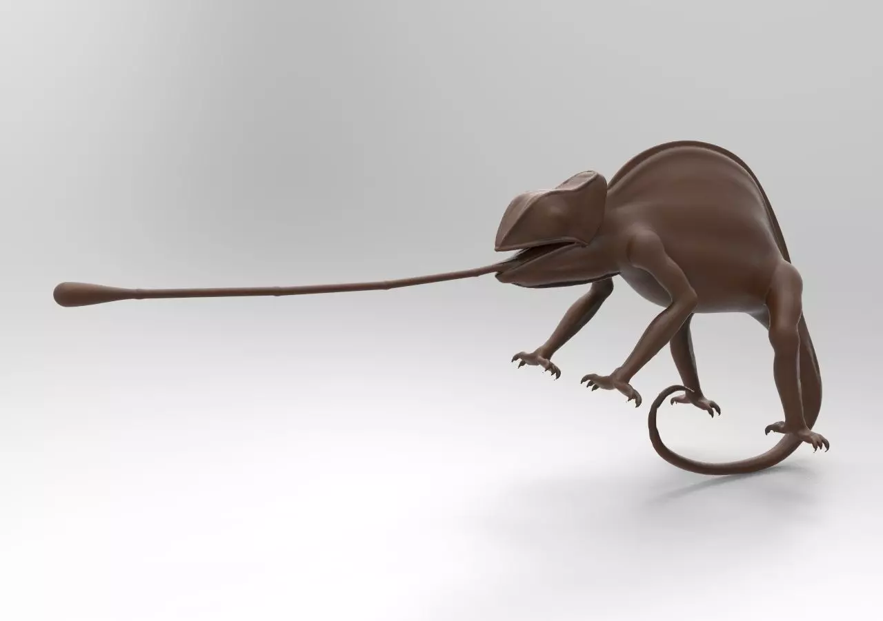 lizard chameleon with long tail 3D print model