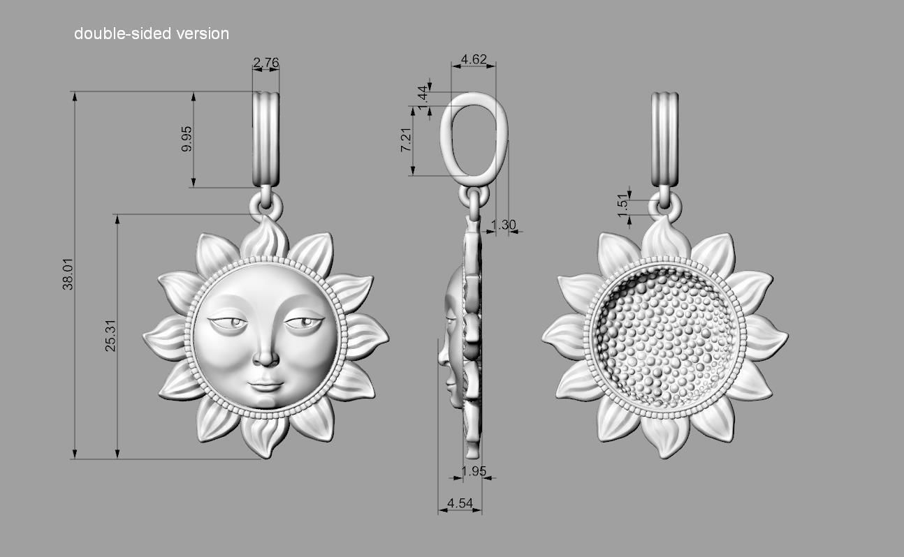 Sun Face Flower Pendant 3D print model_11