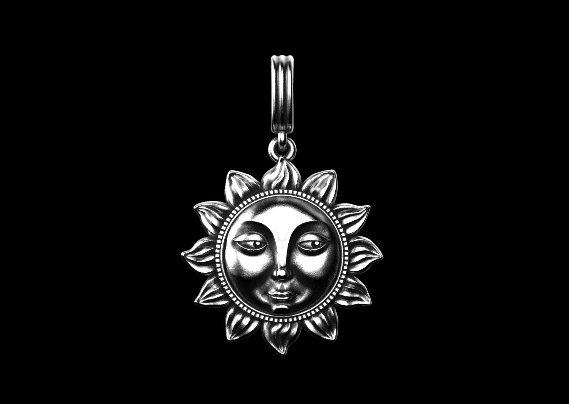 Sun Face Flower Pendant 3D print model_4