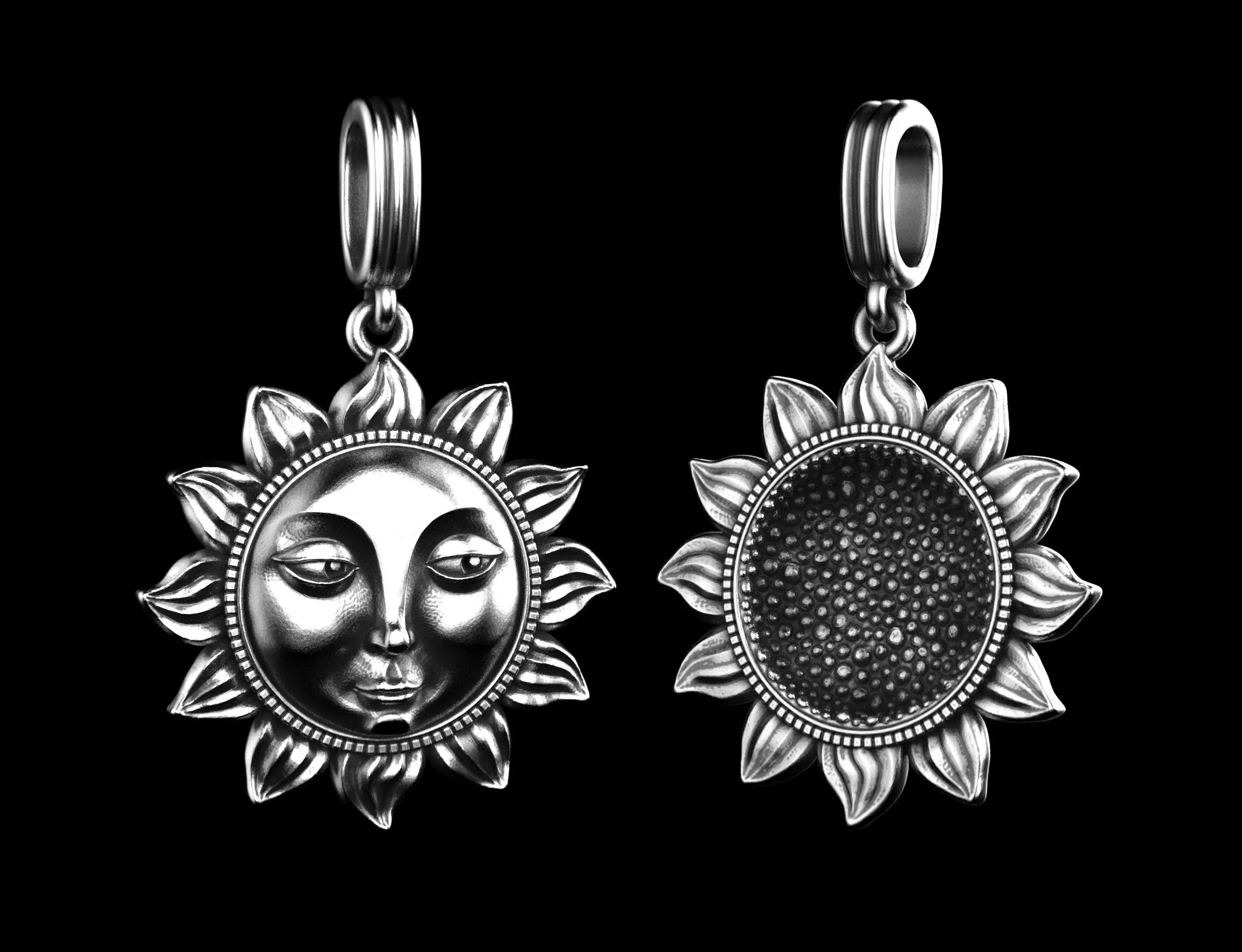 Sun Face Flower Pendant 3D print model_0