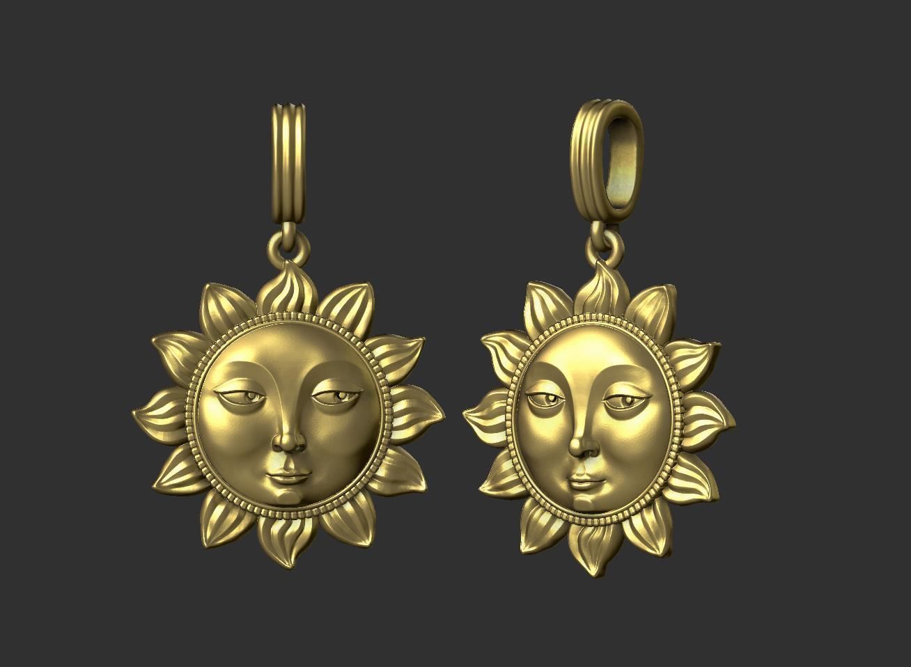 Sun Face Flower Pendant 3D print model_6