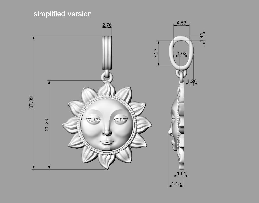 Sun Face Flower Pendant 3D print model_10