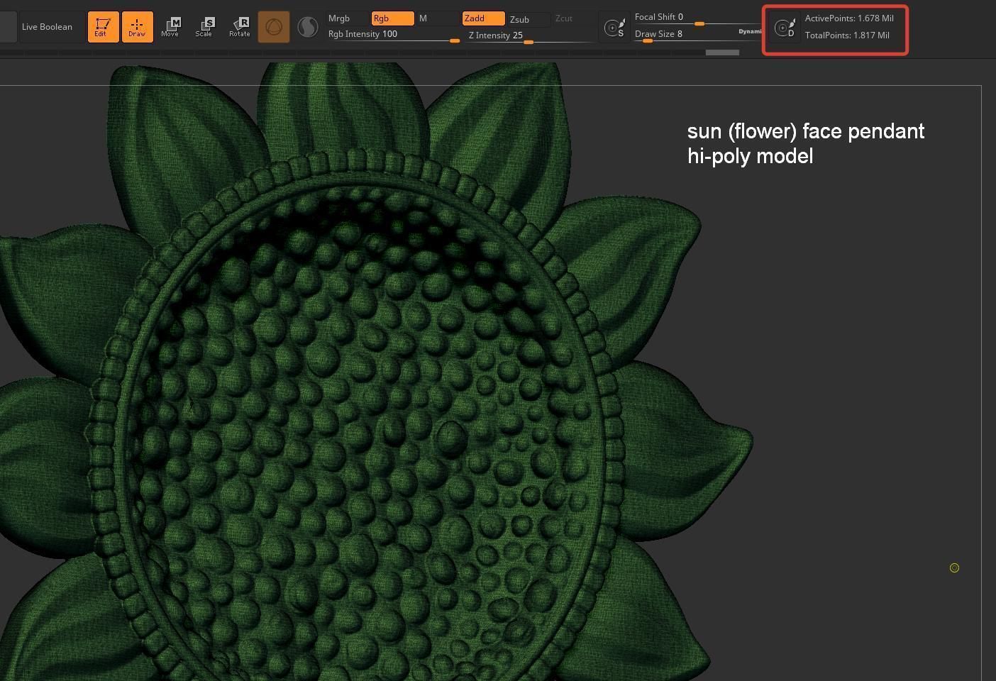 Sun Face Flower Pendant 3D print model_12