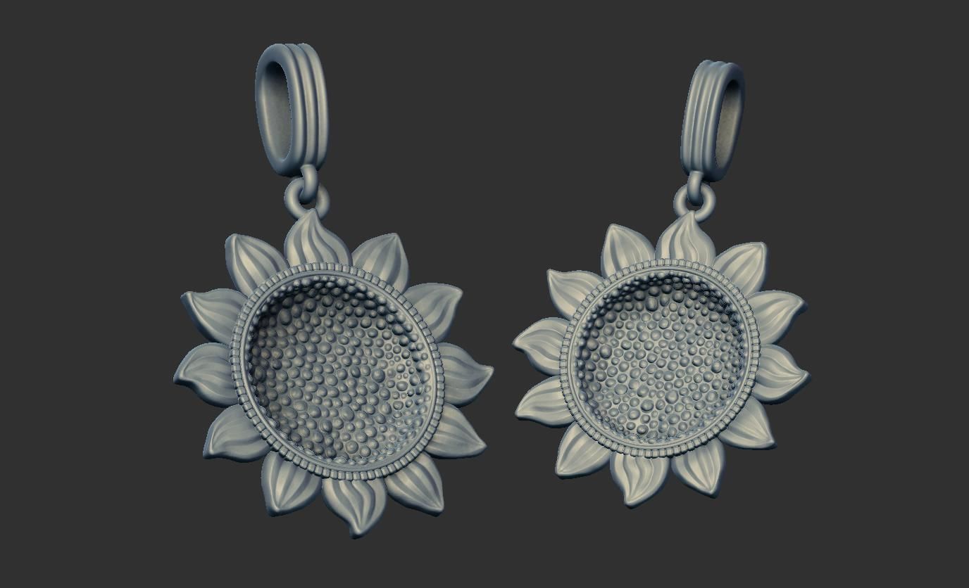 Sun Face Flower Pendant 3D print model_9