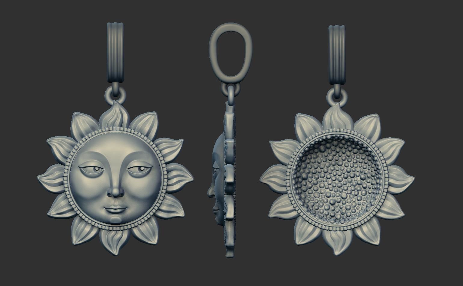 Sun Face Flower Pendant 3D print model_8
