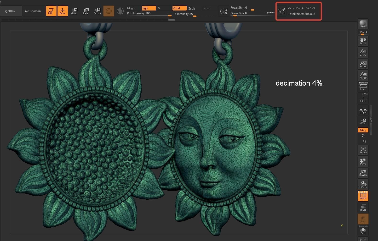 Sun Face Flower Pendant 3D print model_13