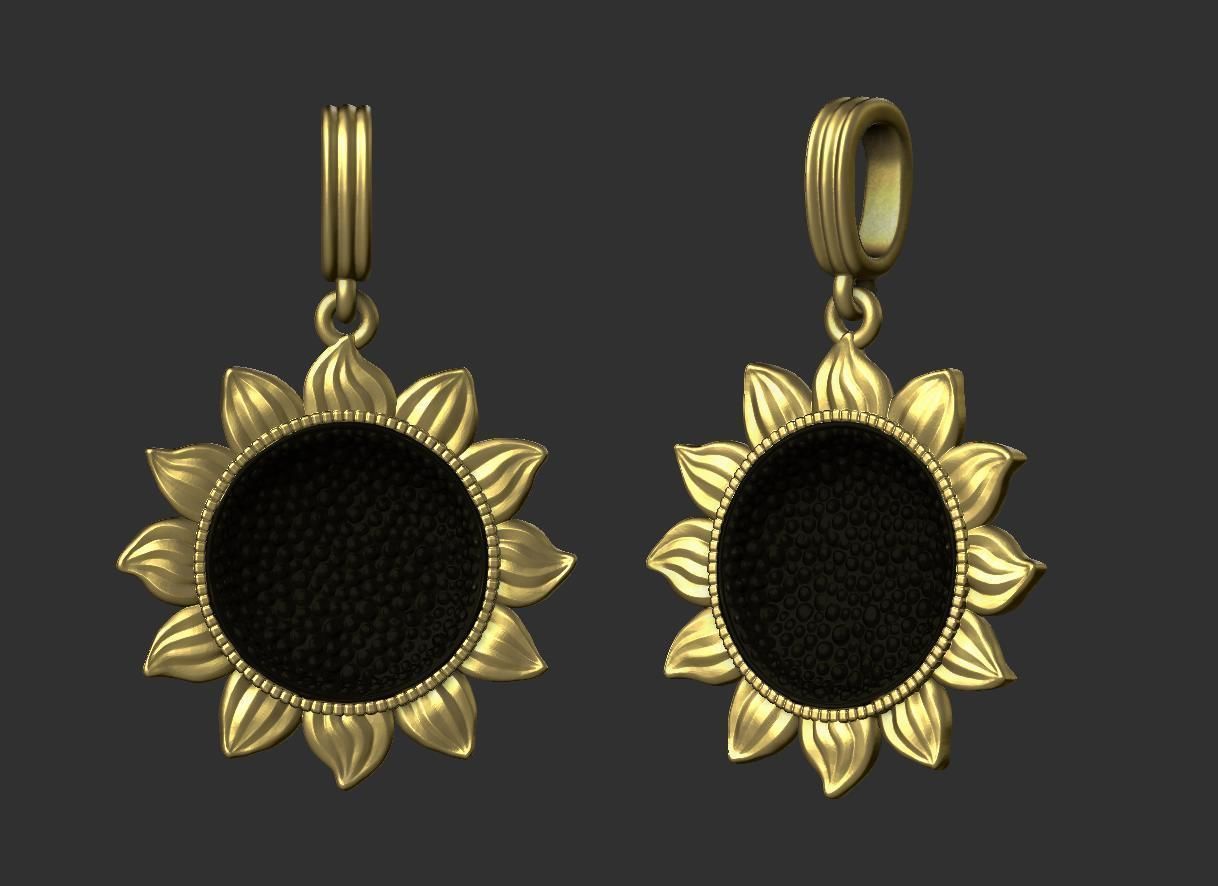 Sun Face Flower Pendant 3D print model_7