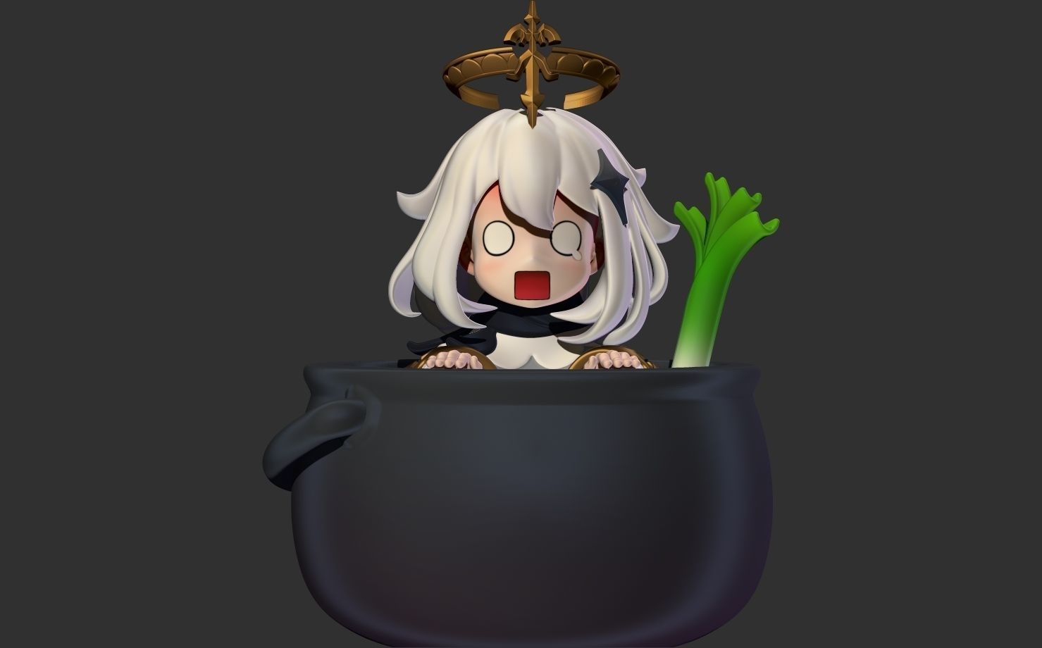 Paimon in the pot - Genshin Impact Fanart - Print ready 3D print model_3