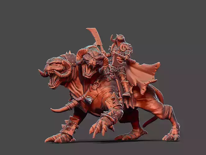 Chaos Warlord with beast 66 mm - 35 mm scale 3D print model