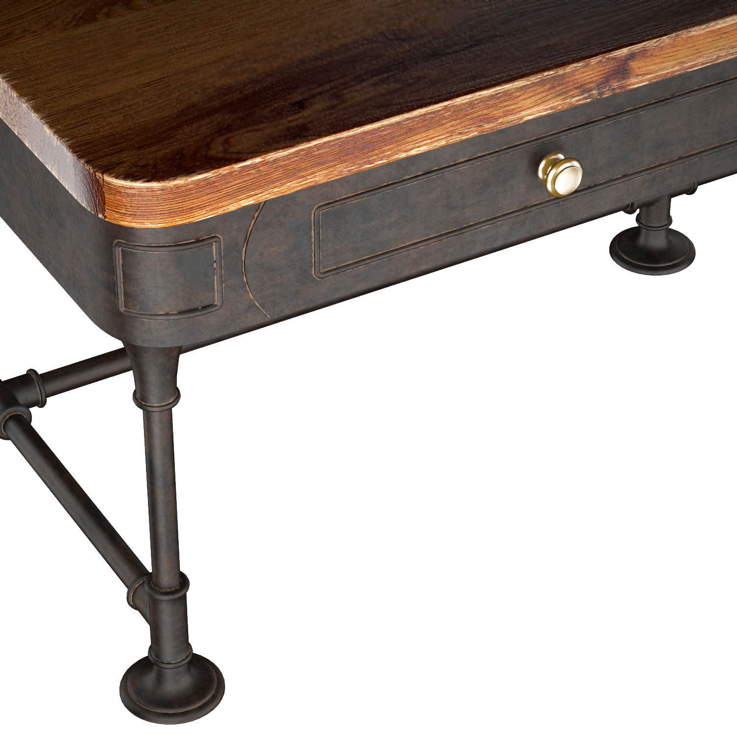 The Post Rustic Iron 2-Drawer Mango Wood Coffee Table 3D model_4