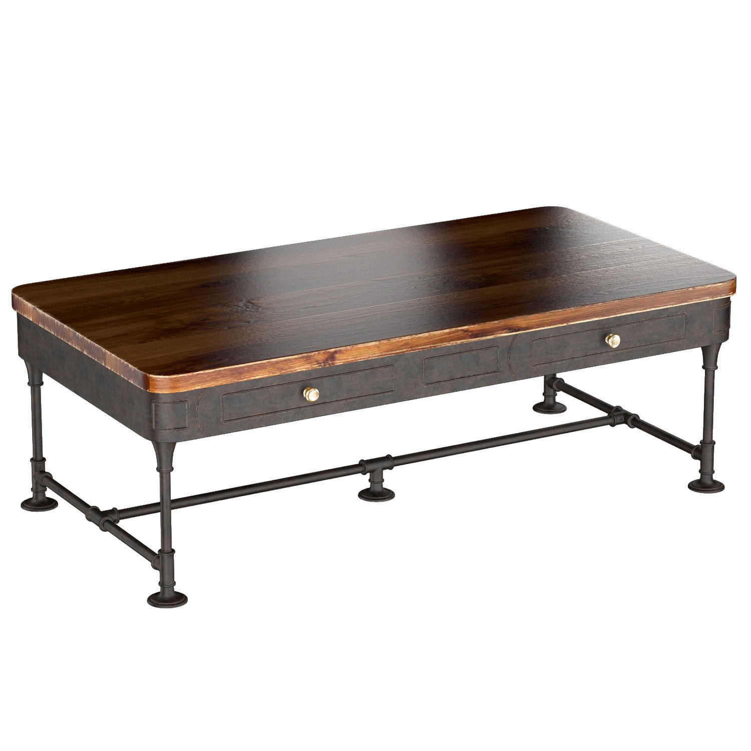 The Post Rustic Iron 2-Drawer Mango Wood Coffee Table 3D model_3